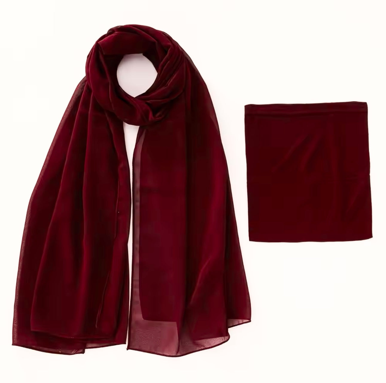 Matching Georgette Hijab + Bamboo Cap Set - Maroon