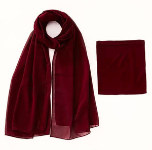 Matching Georgette Hijab + Bamboo Cap Set - Maroon