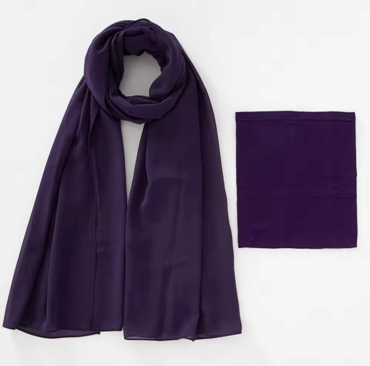 Matching Georgette Hijab + Bamboo Cap Set - Dark Purple