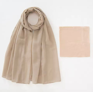 Matching Georgette Hijab + Bamboo Cap Set - Nude Cream