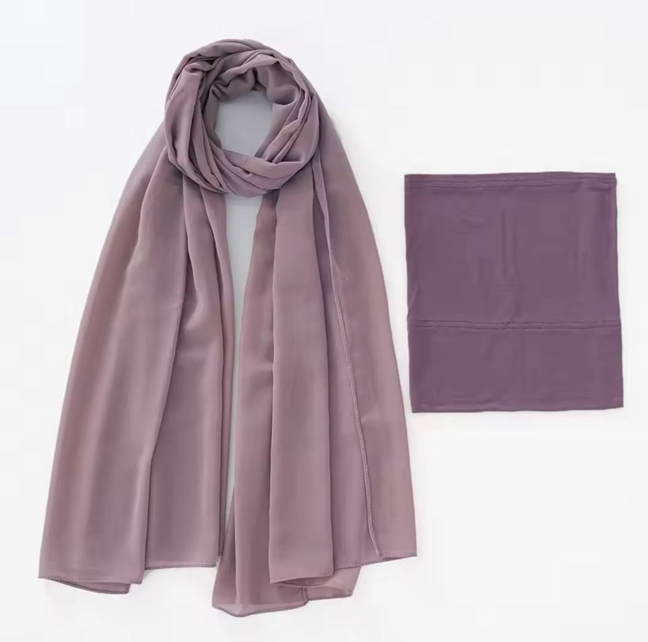 Matching Georgette Hijab + Bamboo Cap Set - Amethyst