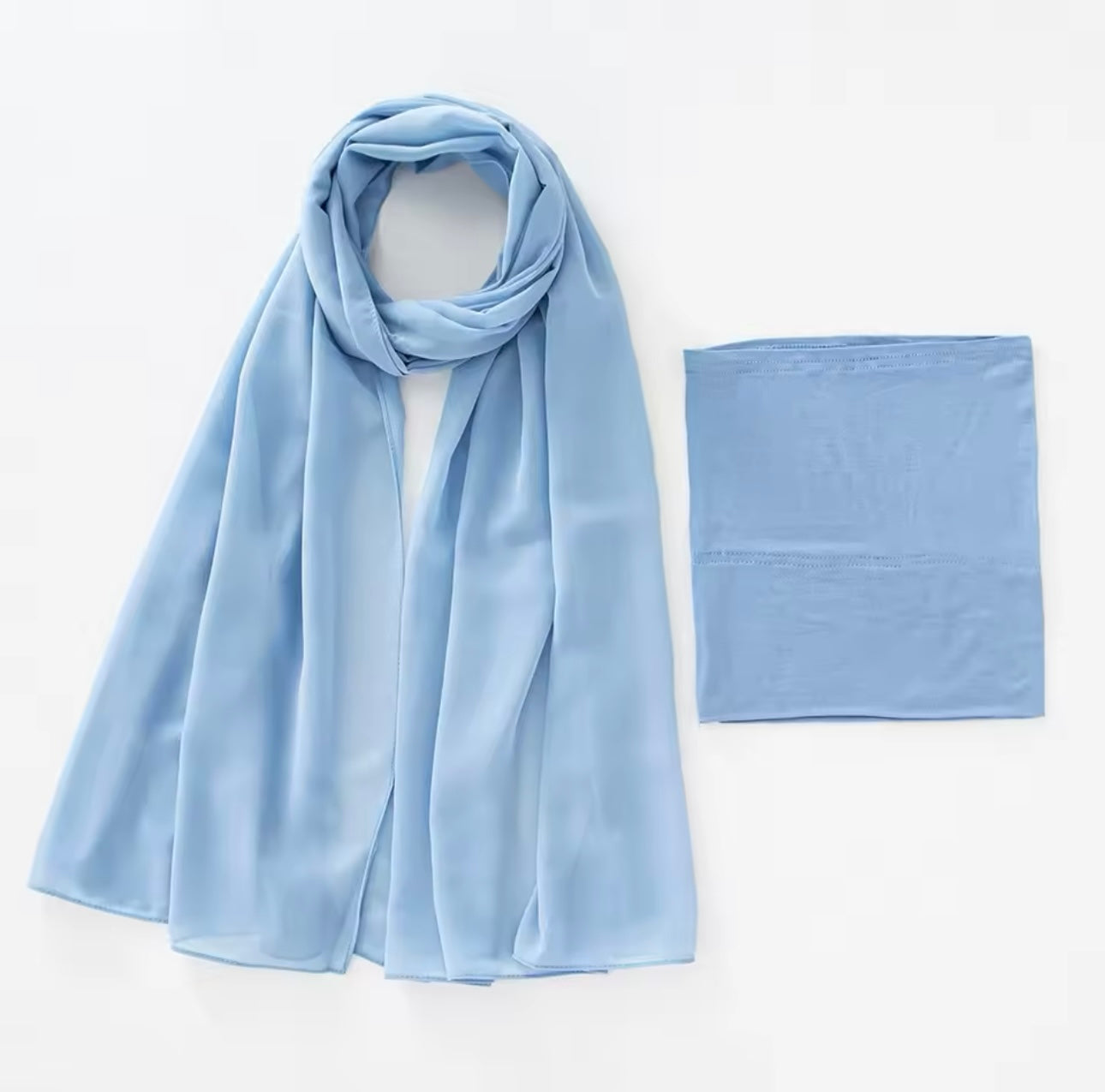 Matching Georgette Hijab + Cap Set - Baby Blue