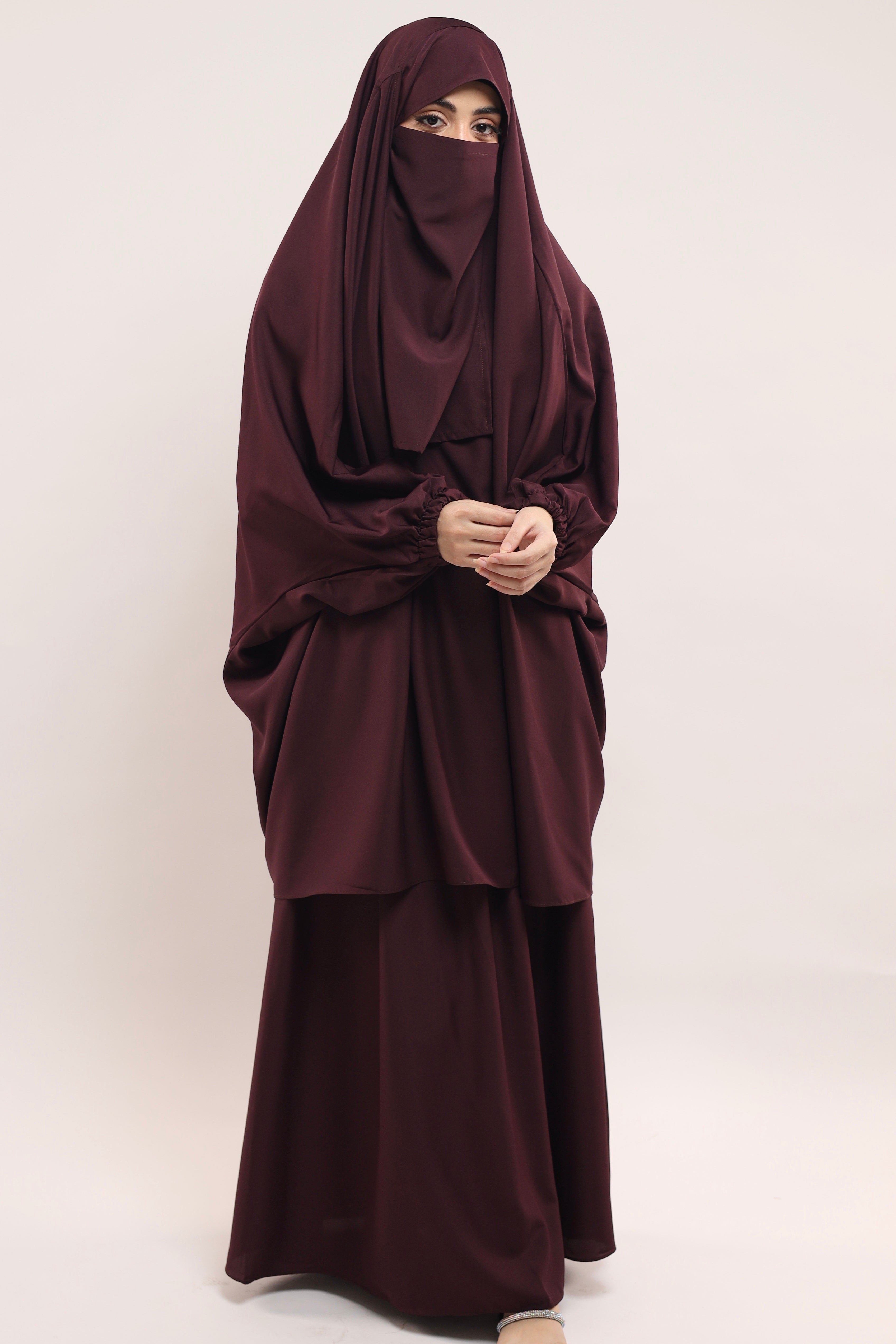 Three Pieces Jilbab Set - Burgundy