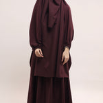 Three Pieces Jilbab Set - Burgundy