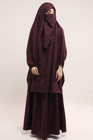 Three Pieces Jilbab Set - Burgundy