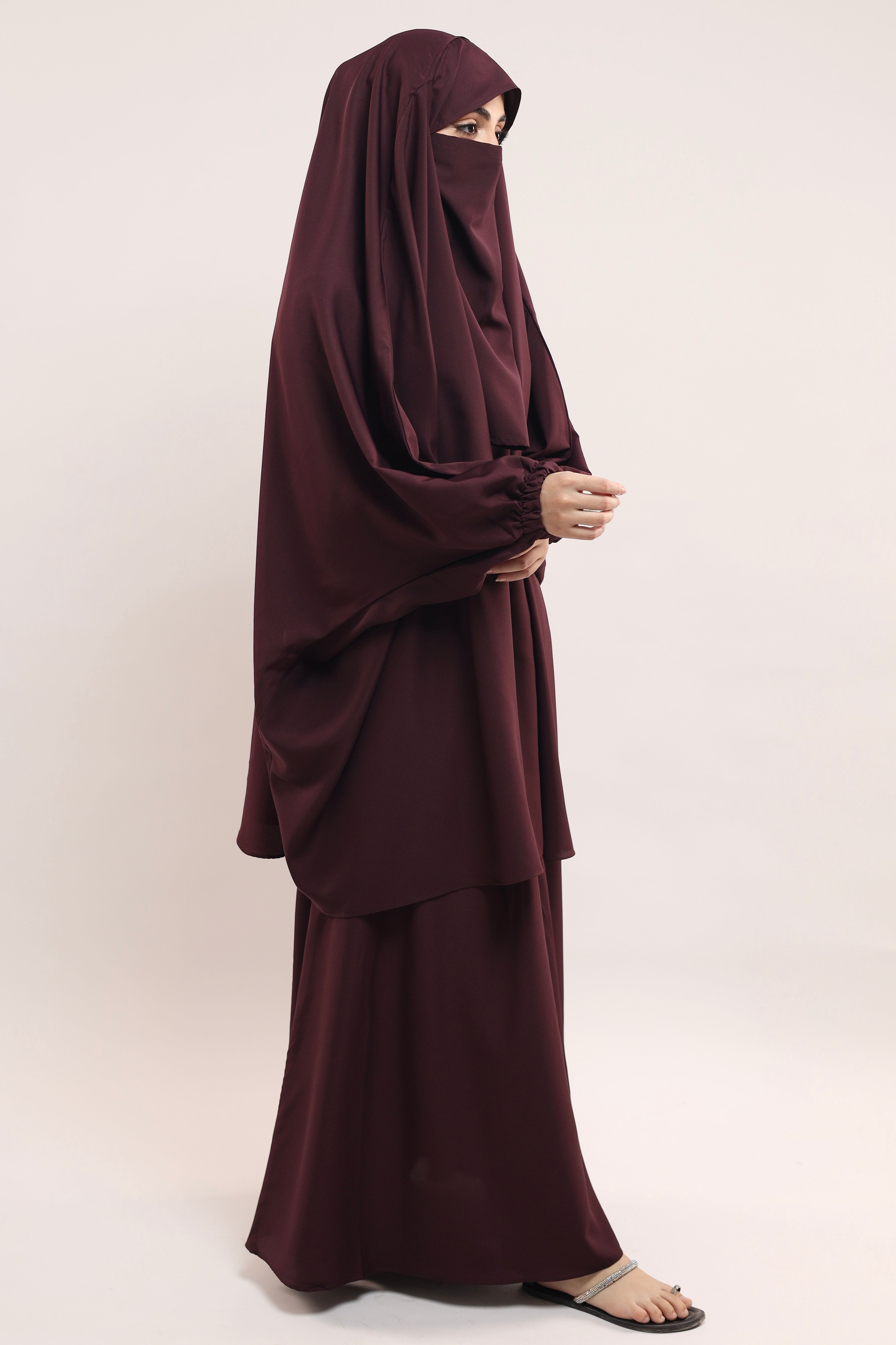 Three Pieces Jilbab Set - Burgundy