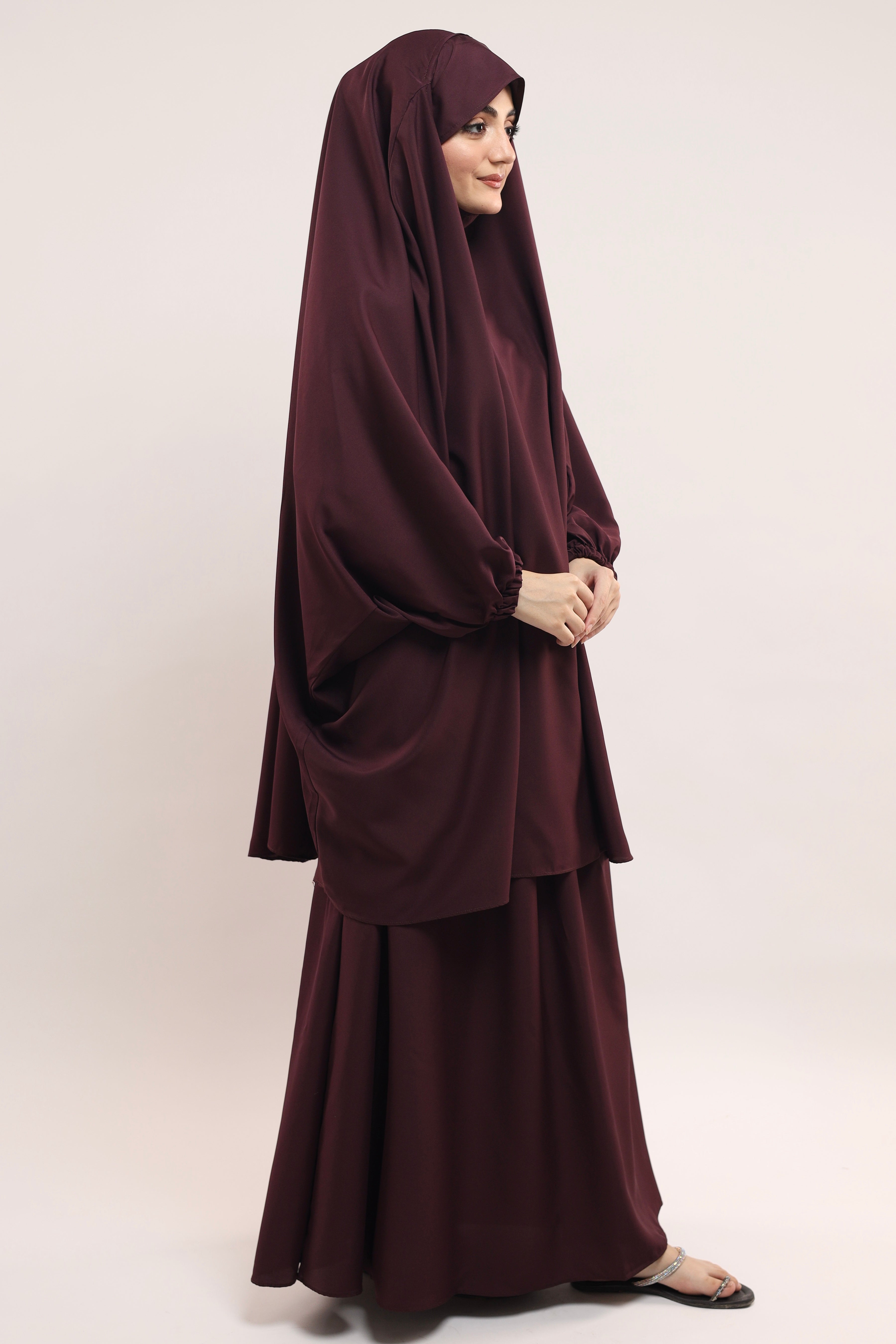 Three Pieces Jilbab Set - Burgundy