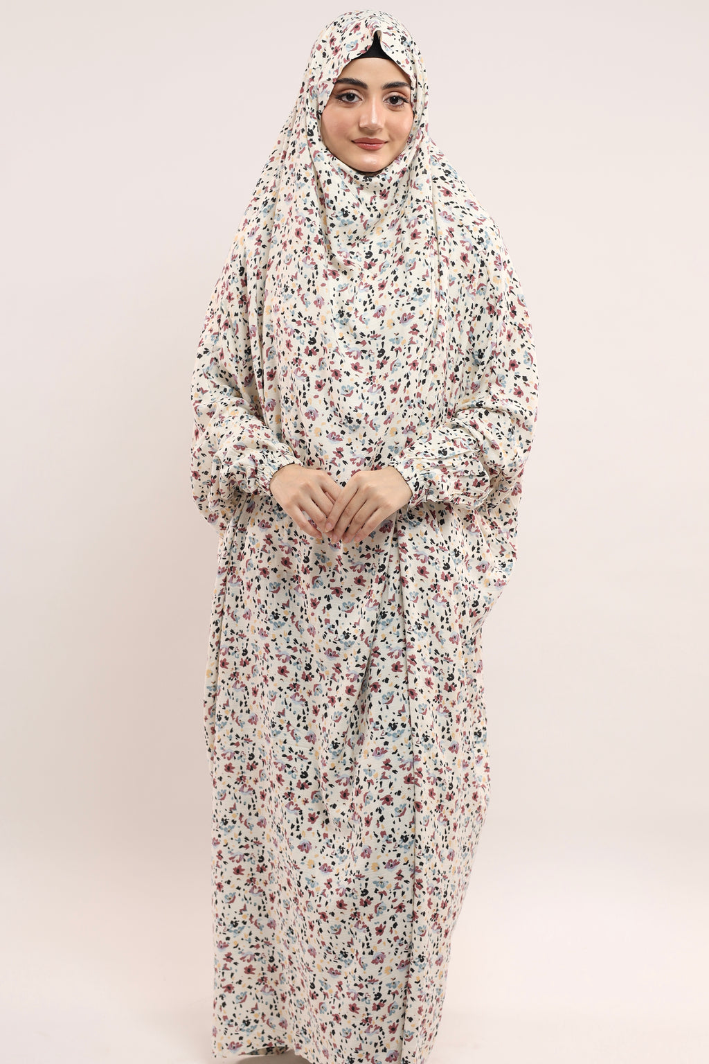 Full Coverage Namaz Chadar - White Floral