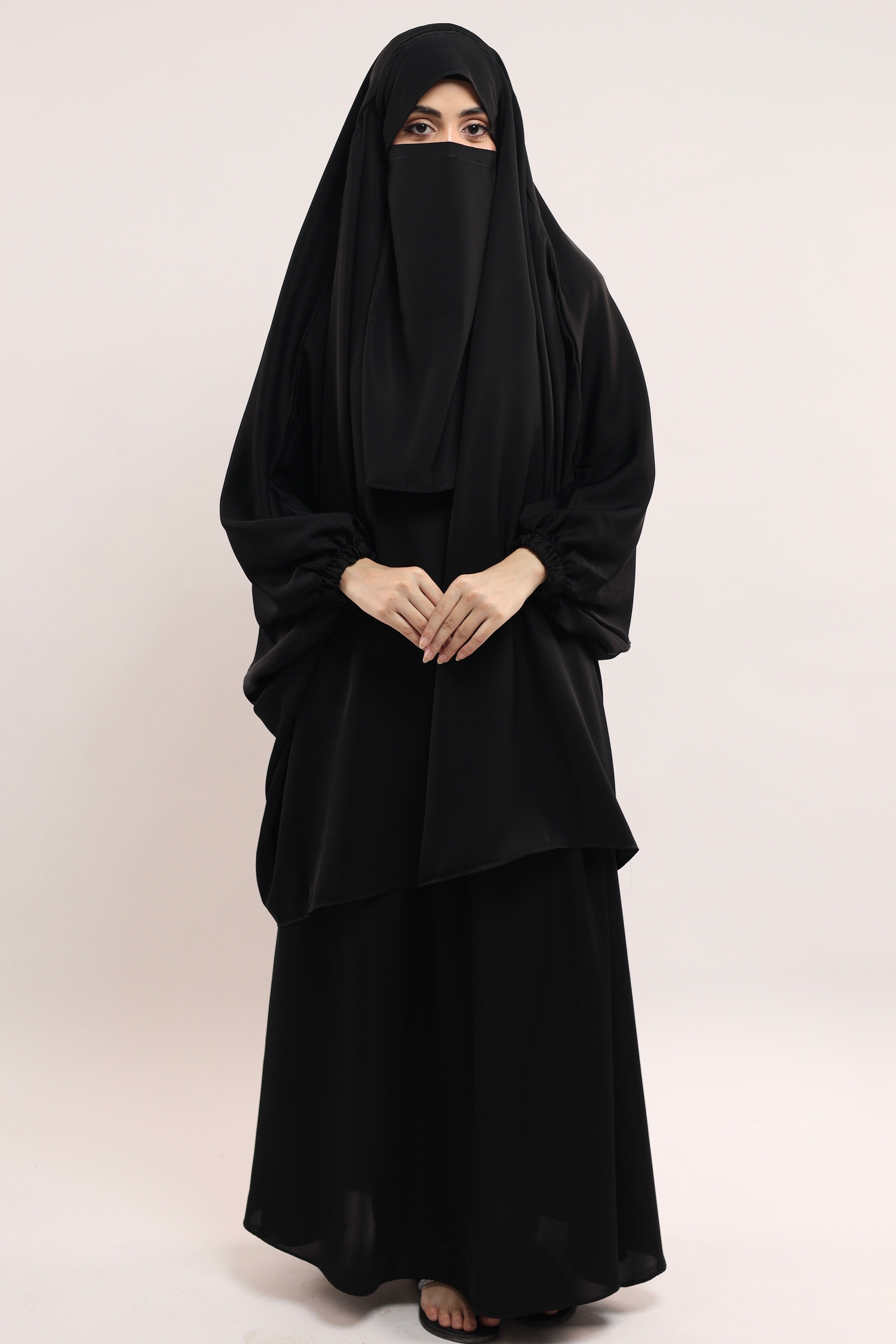 Three Pieces Jilbab Set - Jet Black