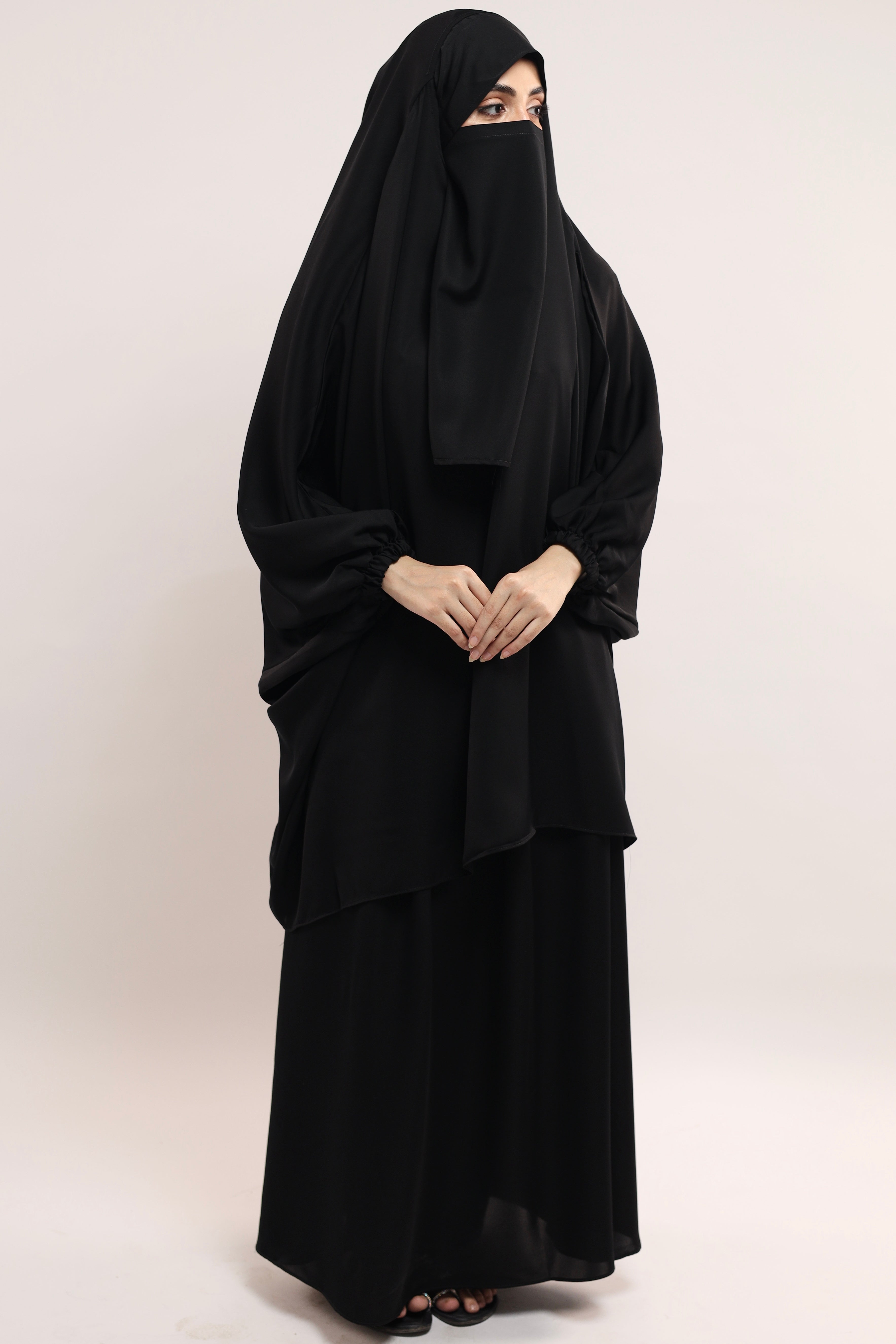 Three Pieces Jilbab Set - Jet Black