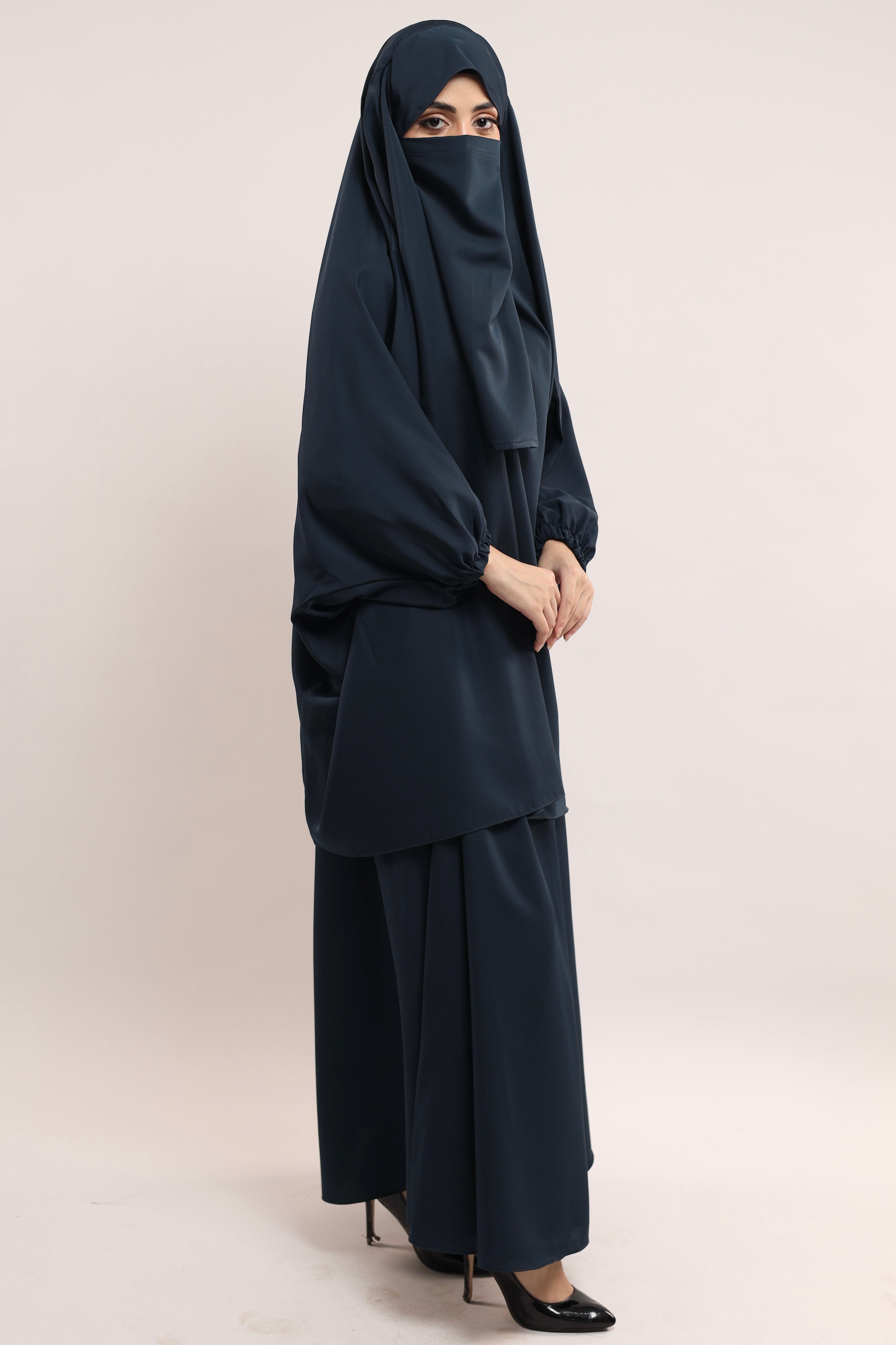 Three Pieces Jilbab Set - Greyish Blue