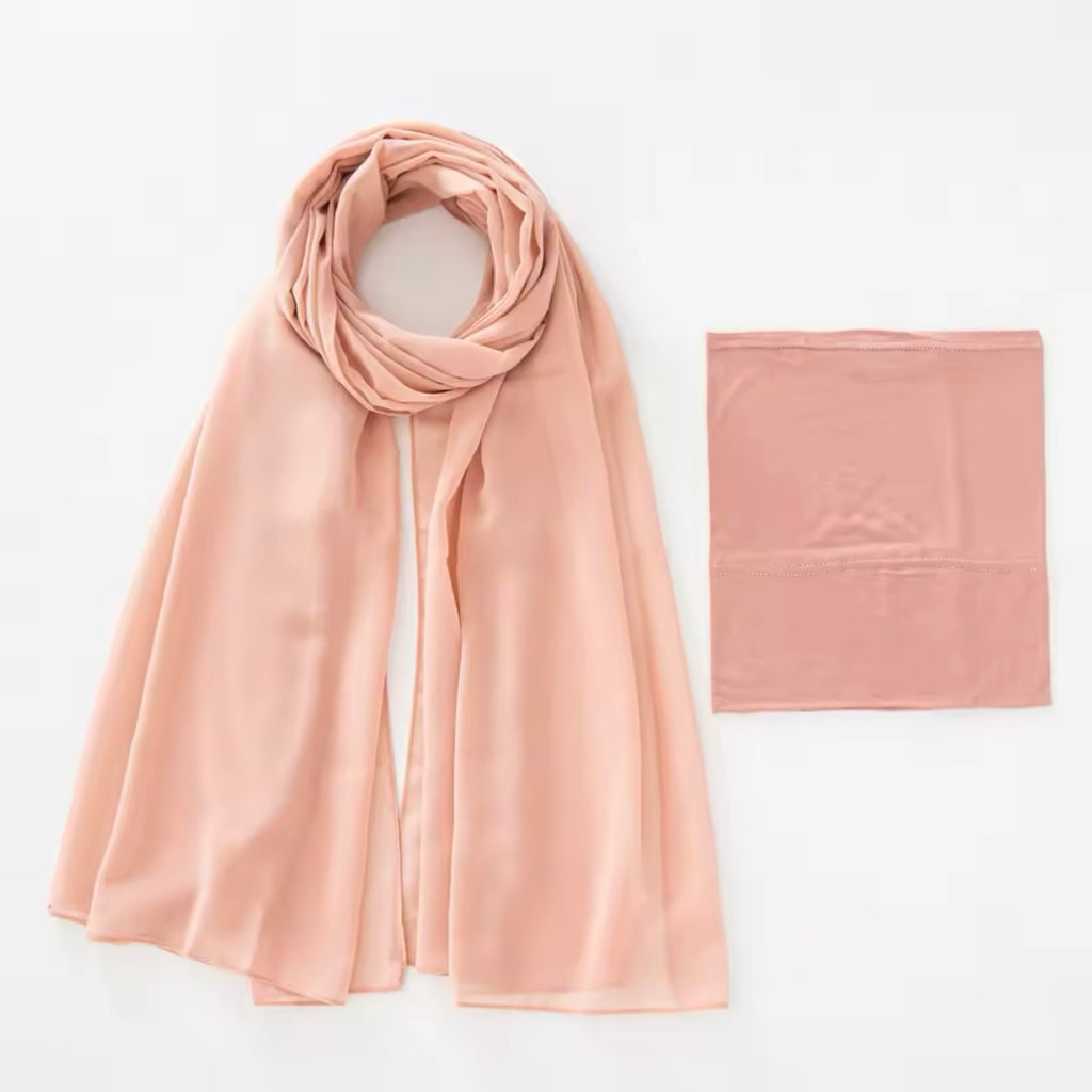 Matching Georgette Hijab & Cap Set - Muted Peach