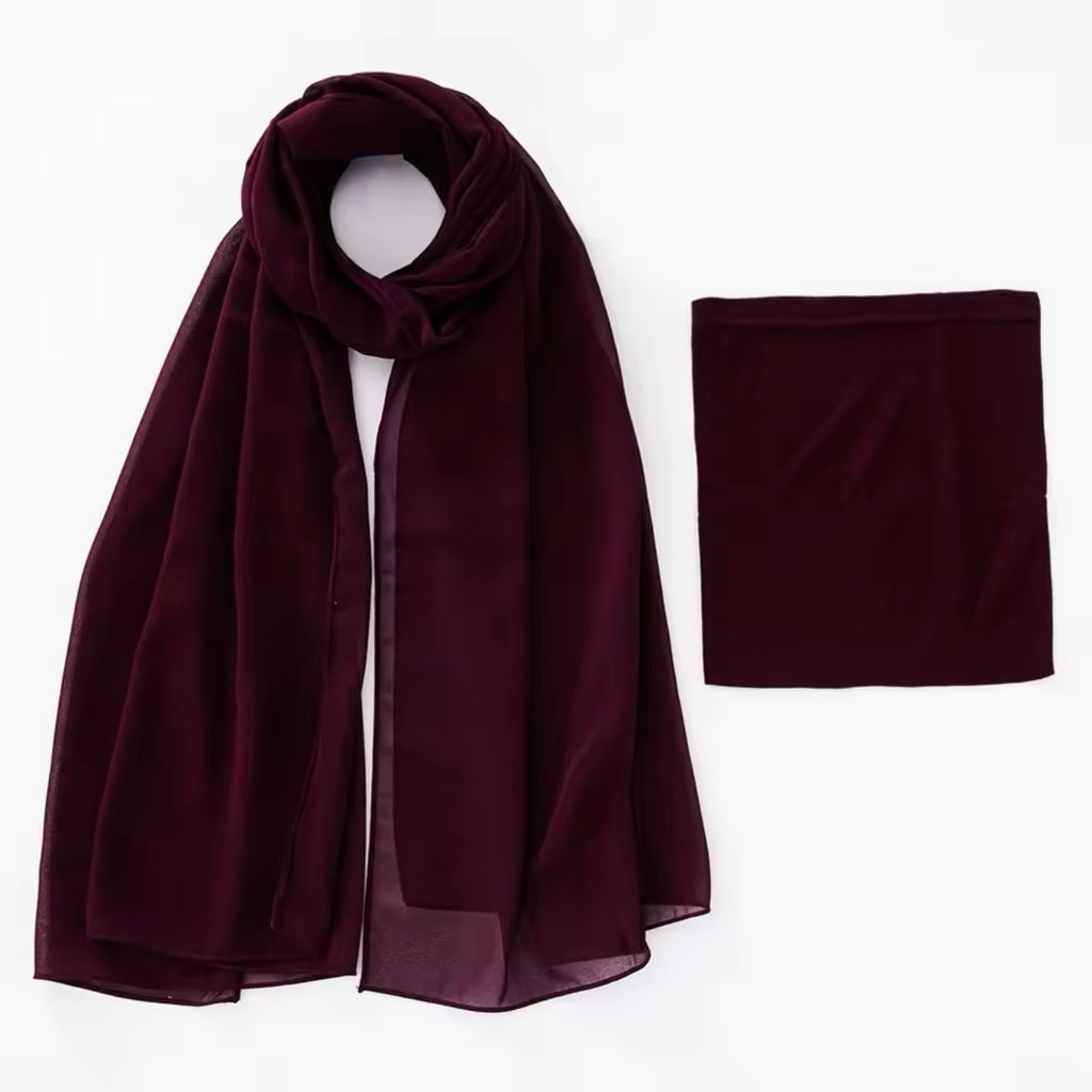 Matching Georgette Hijab & Cap Set -Burgundy