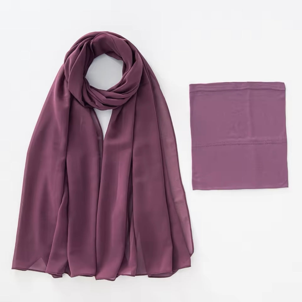 Matching Georgette Hijab & Cap Set - Sugar Mauve