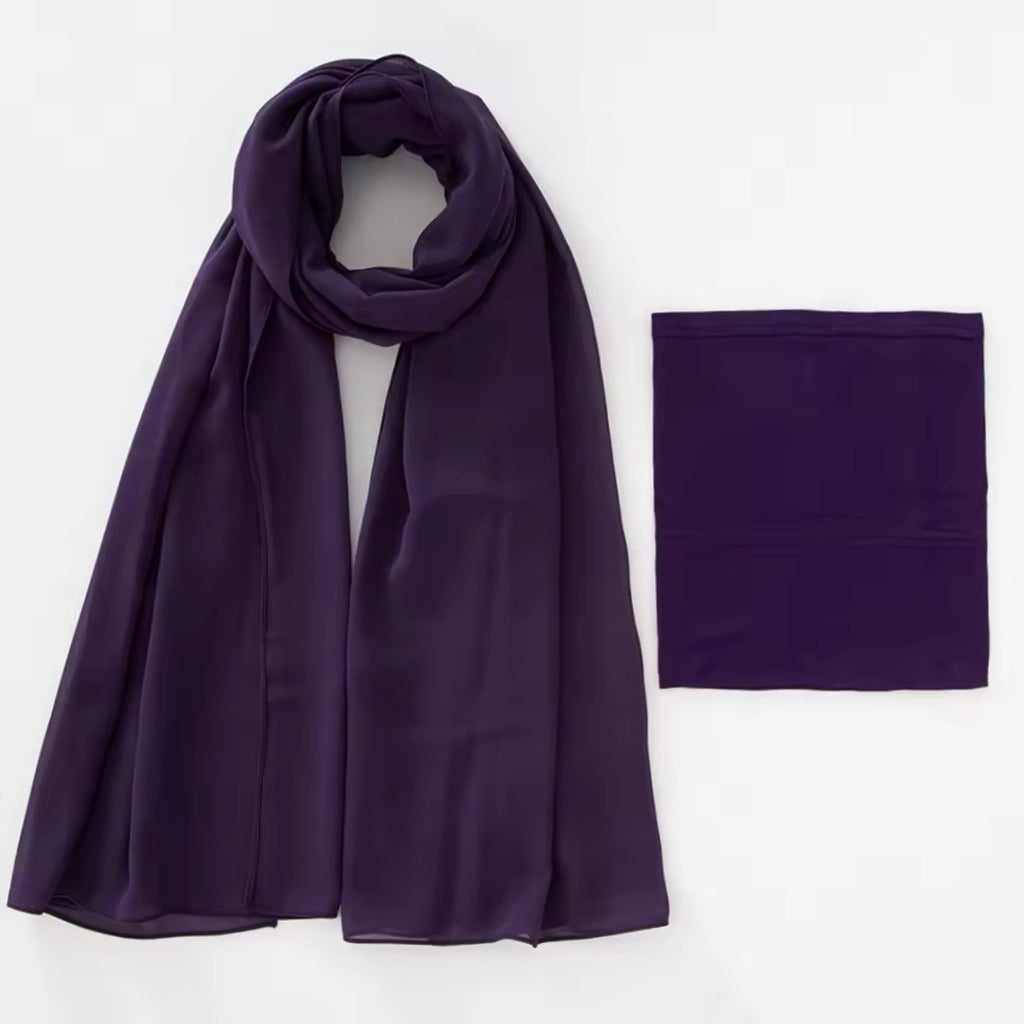 Matching Georgette Hijab & Cap Set - Dark Purple