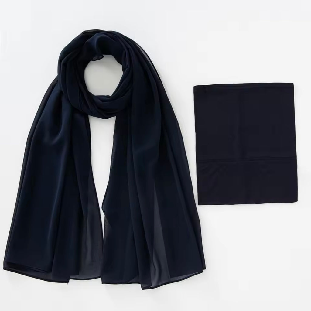 Matching Georgette Hijab & Cap Set - Navy Blue