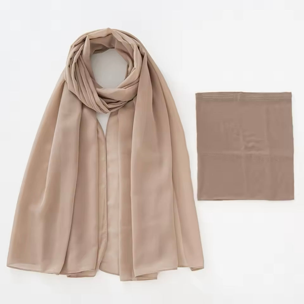 Matching Georgette Hijab & Cap Set - Taupe