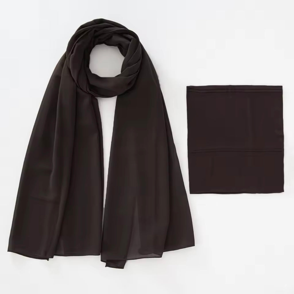 Matching Georgette Hijab & Cap Set - Nutella