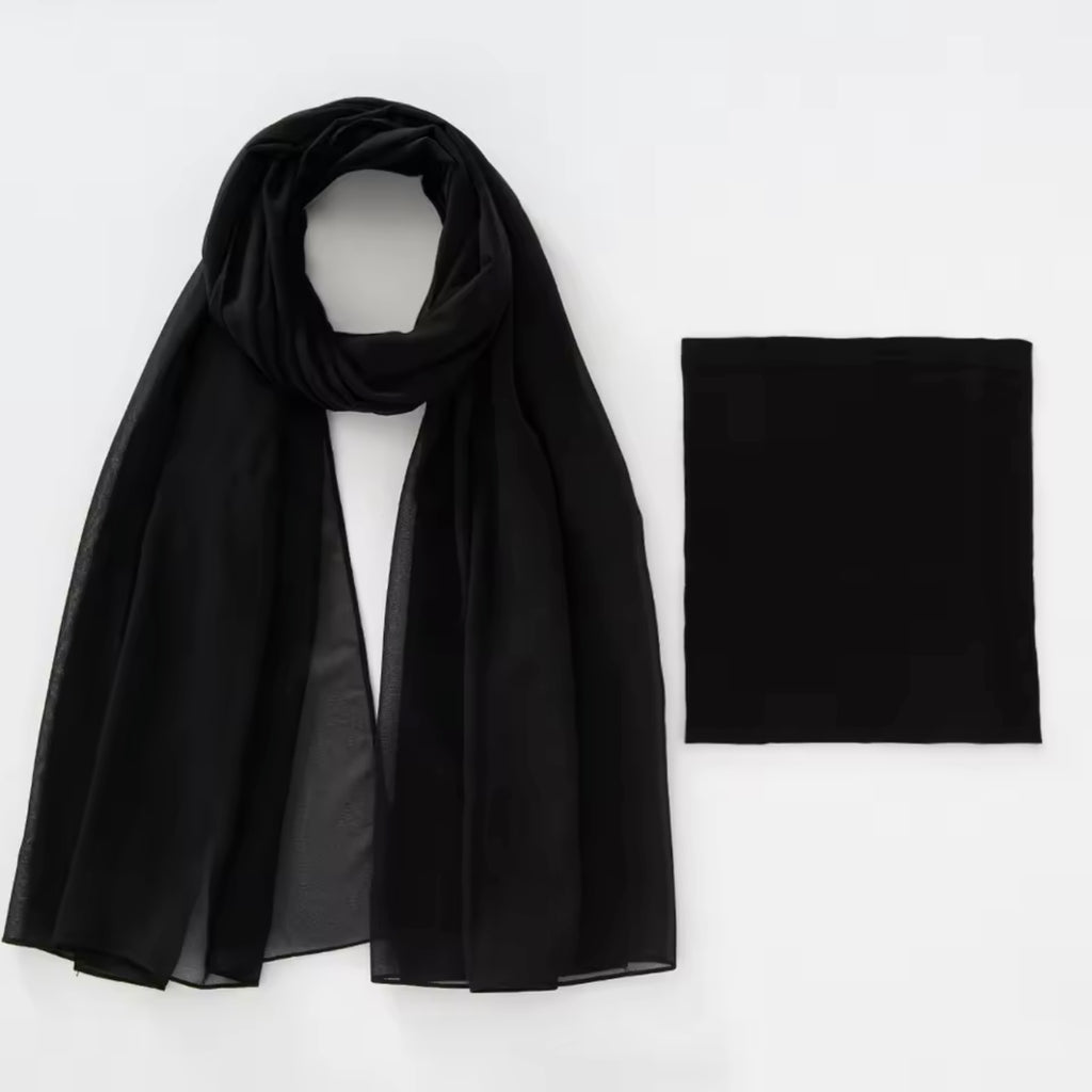 Matching Georgette Hijab & Cap Set - Black