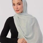 Angel Dust Modal Hijab - worn by model, lightweight and flowy drape.