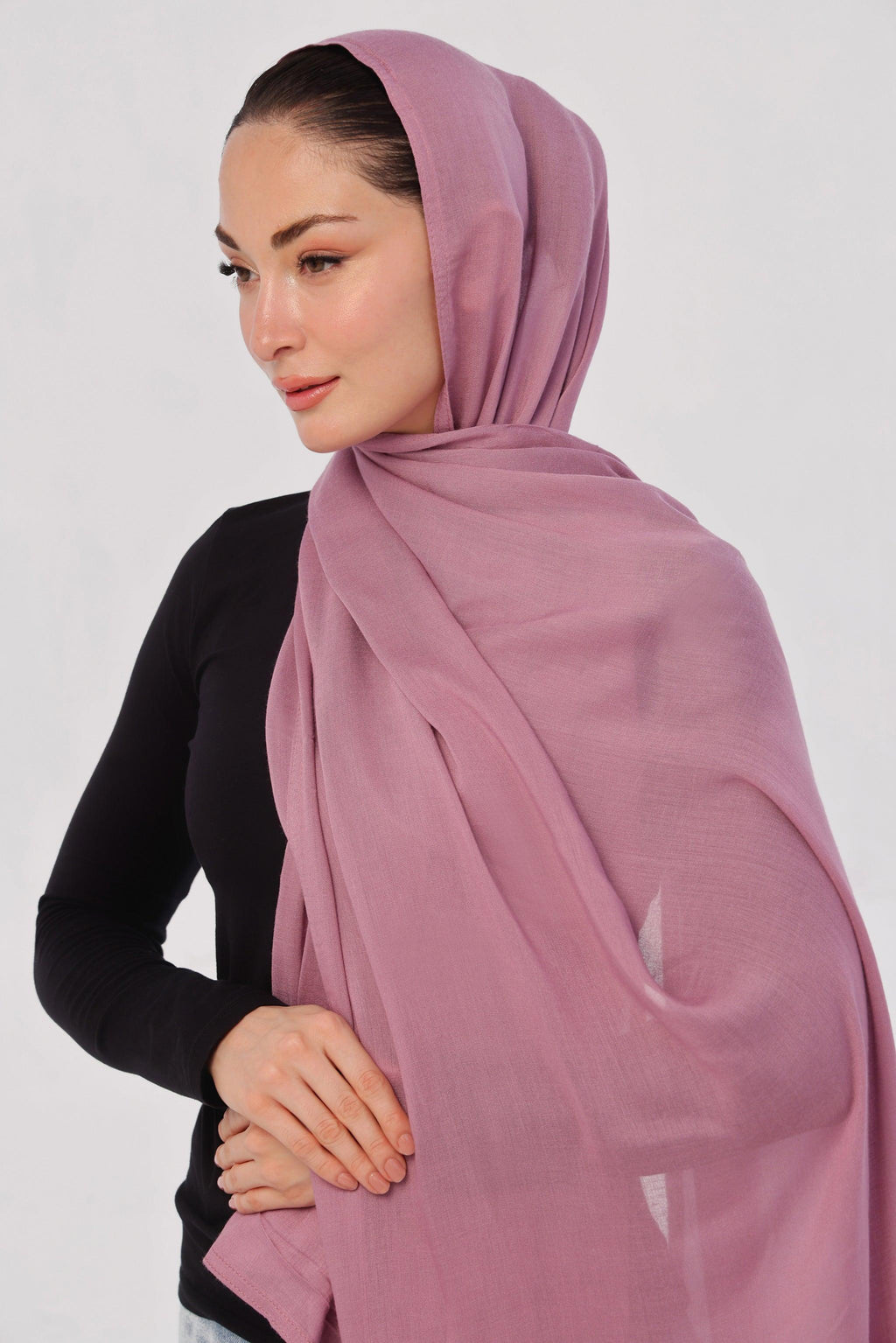 Blossom Modal Hijab - worn by model, lightweight and flowy drape.