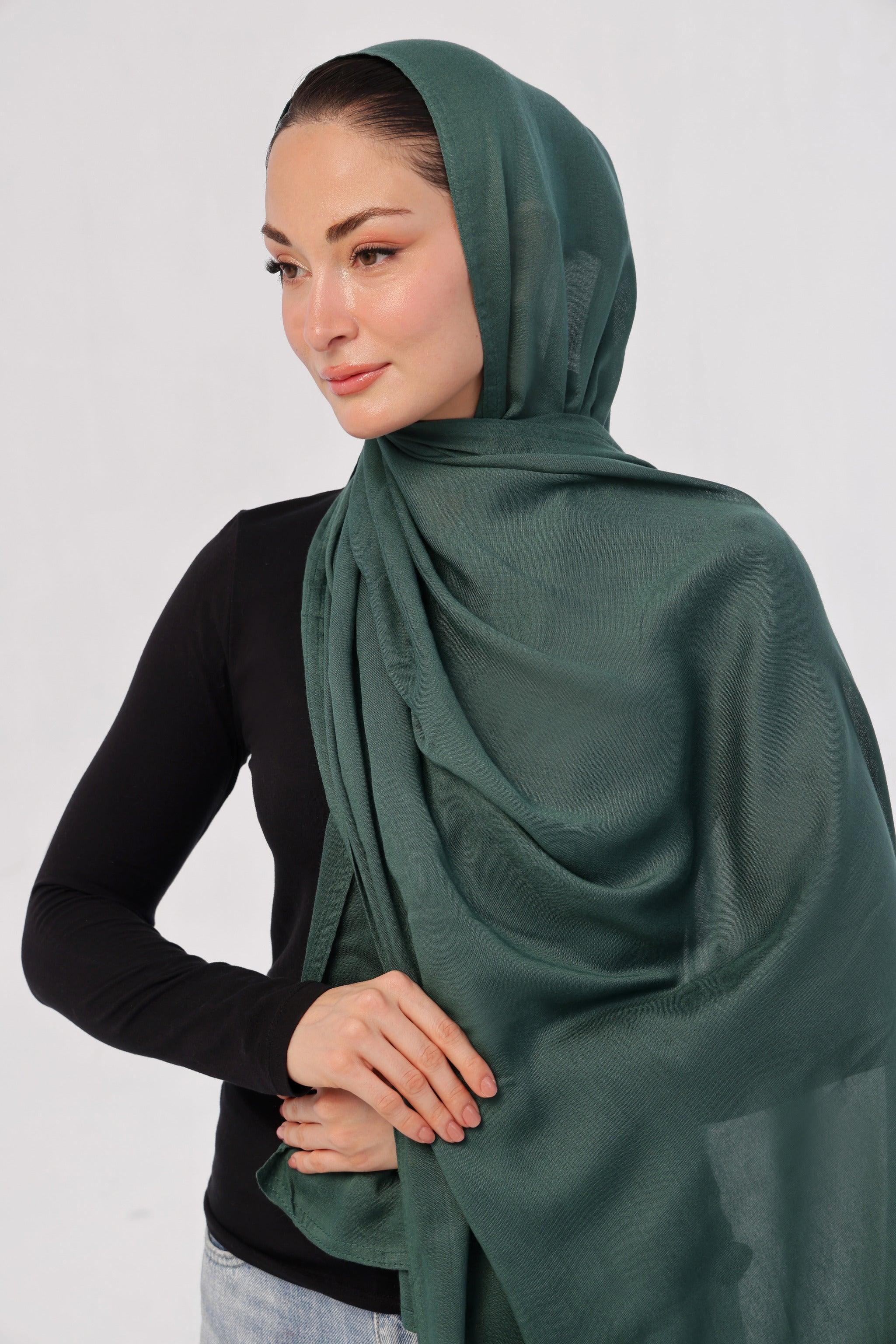 Bottle Green Modal Hijab - close-up of smooth modal fabric texture.