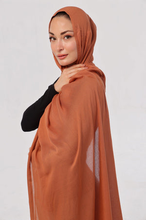 Burnt Orange Modal Hijab - close-up of smooth modal fabric texture.
