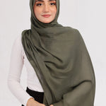Dark Olive Modal Hijab - close-up of smooth modal fabric texture.