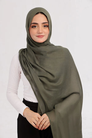 Dark Olive Modal Hijab - close-up of smooth modal fabric texture.
