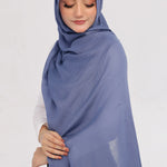 Denim Blue Modal Hijab - worn by model, lightweight and flowy drape.