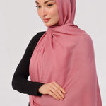 Flamingo Pink Modal Hijab - worn by model, lightweight and flowy drape.