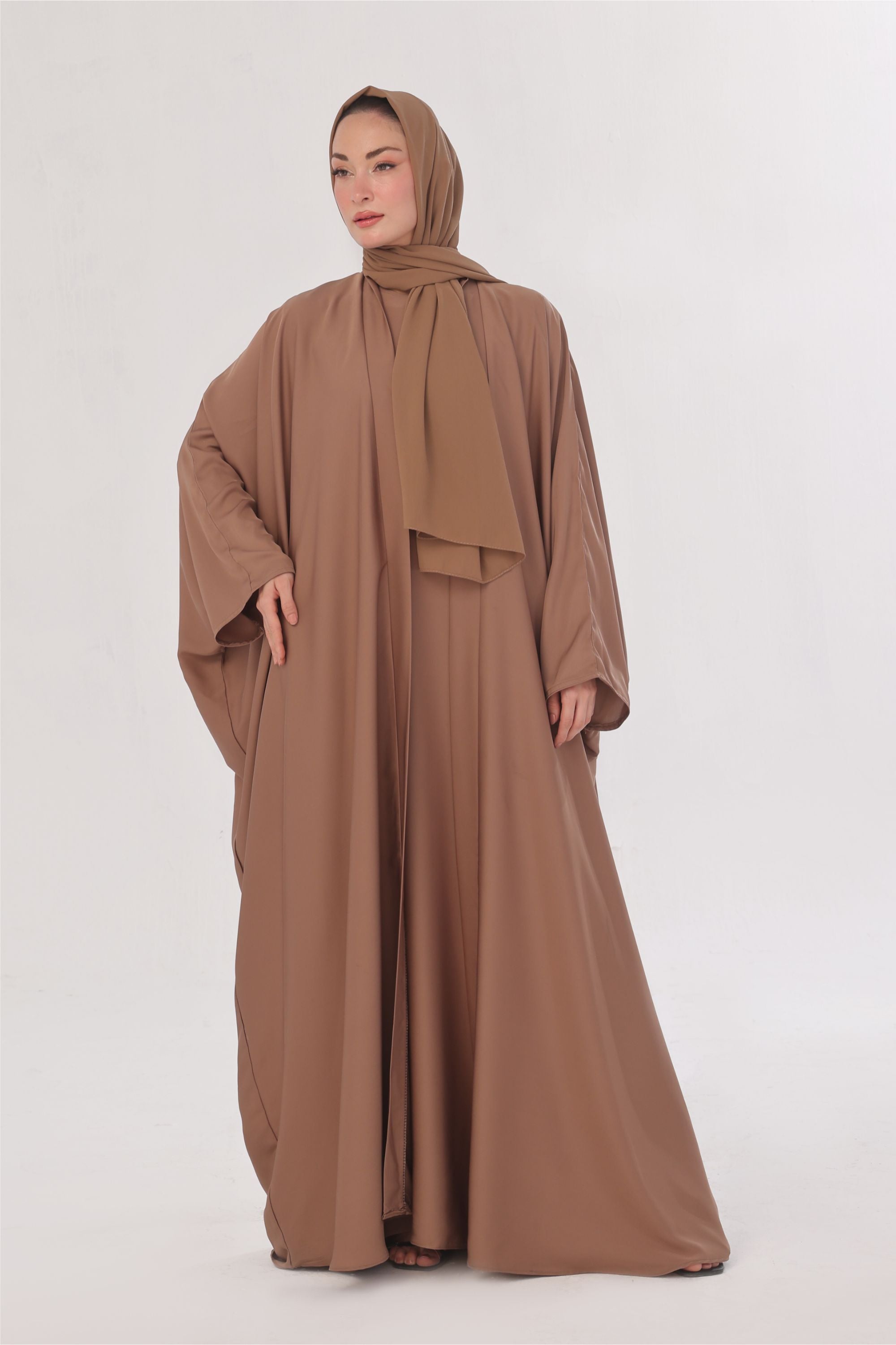 Flowy Farshi Cut Abaya - Almond Brown