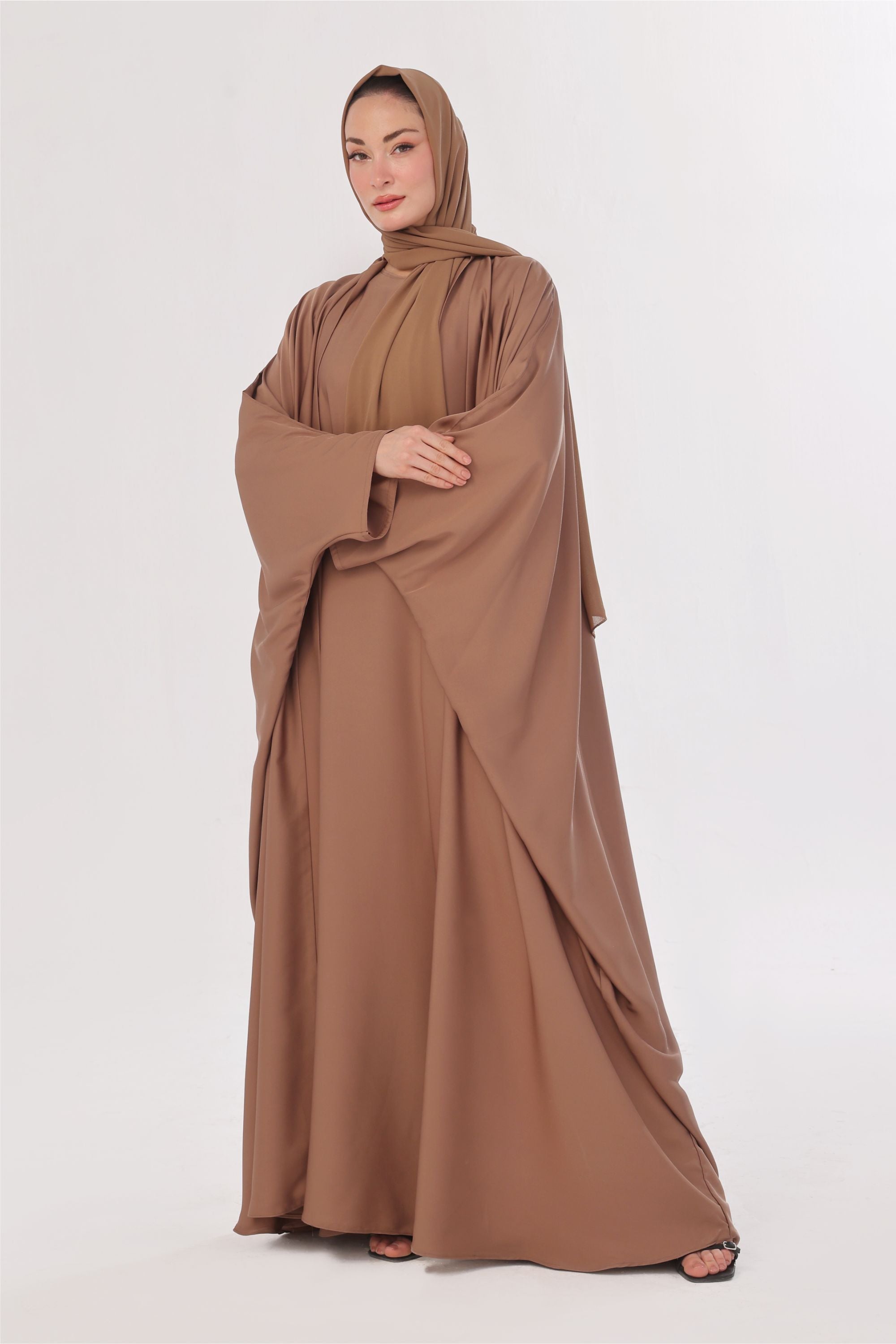 Flowy Farshi Cut Abaya - Almond Brown