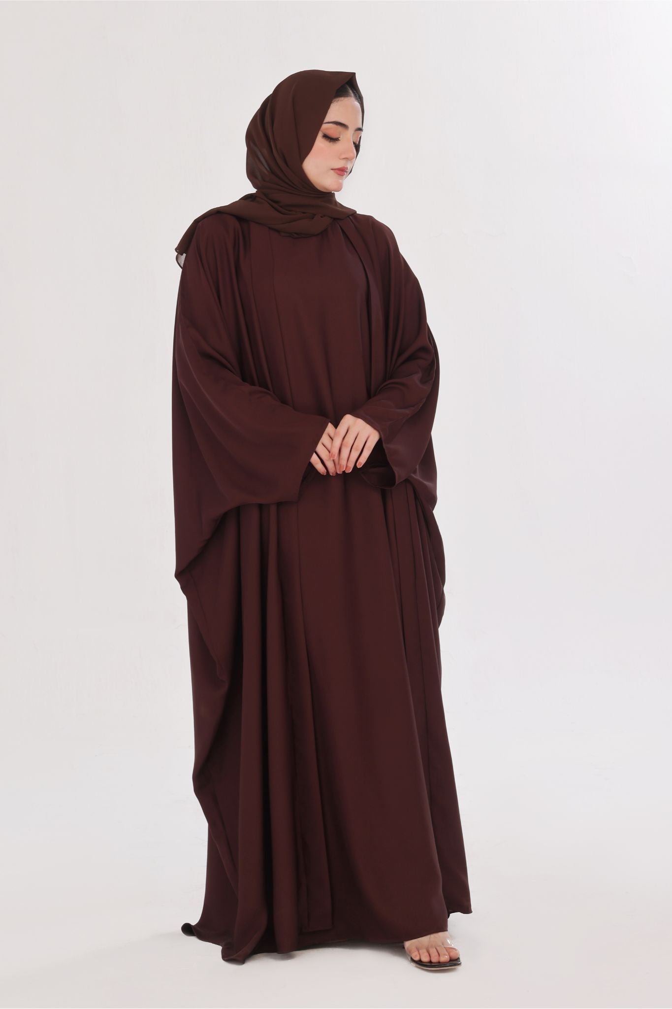 Flowy Farshi Cut Abaya - Burnt Wood