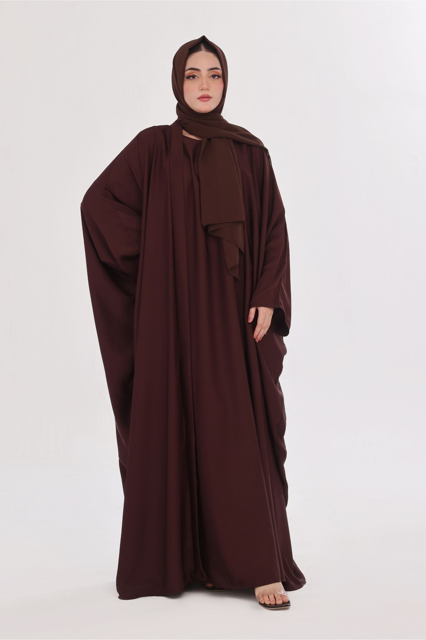 Flowy Farshi Cut Abaya - Burnt Wood