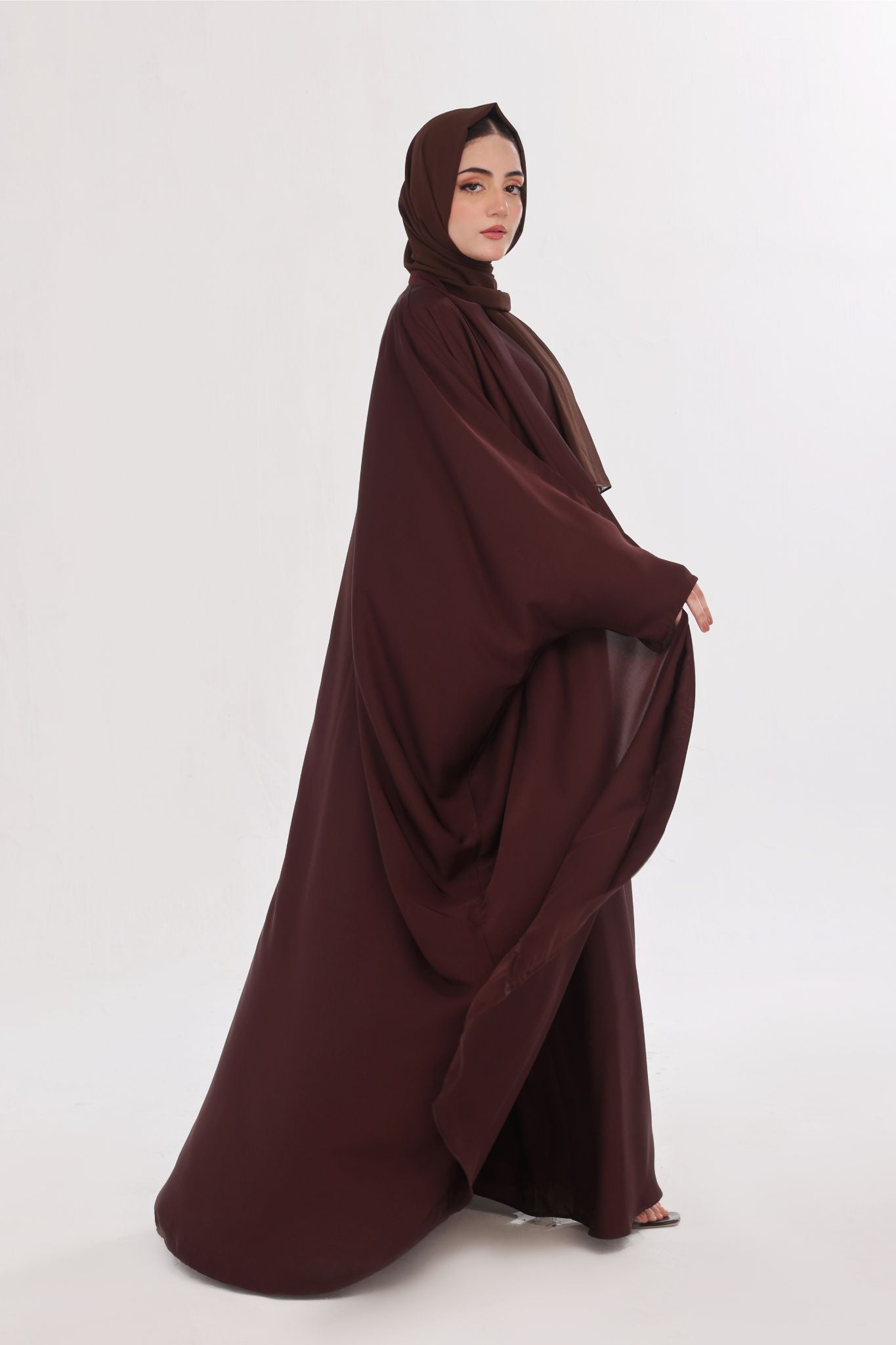 Flowy Farshi Cut Abaya - Burnt Wood