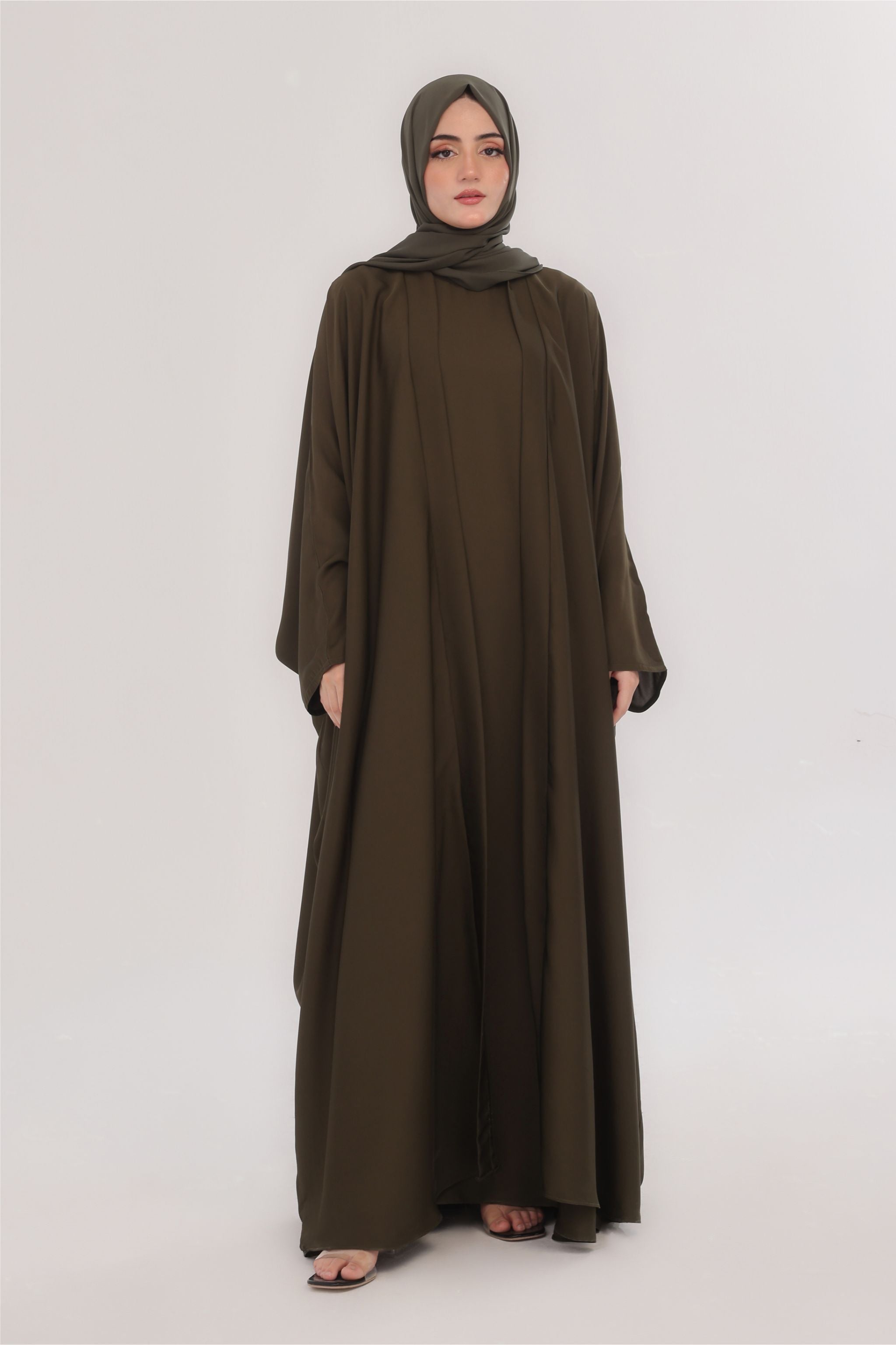 Flowy Farshi Cut Abaya - Dark Olive