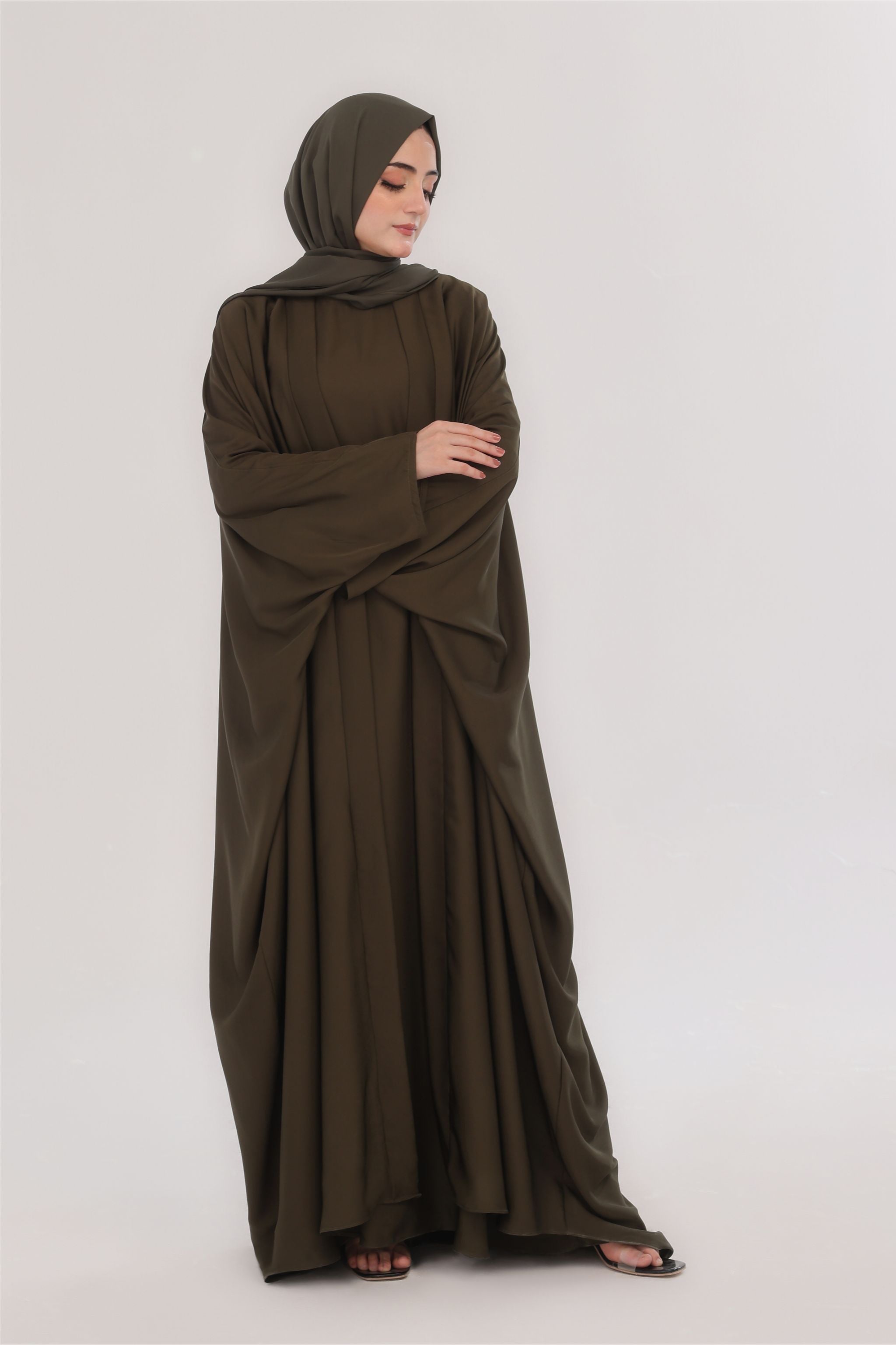 Flowy Farshi Cut Abaya - Dark Olive