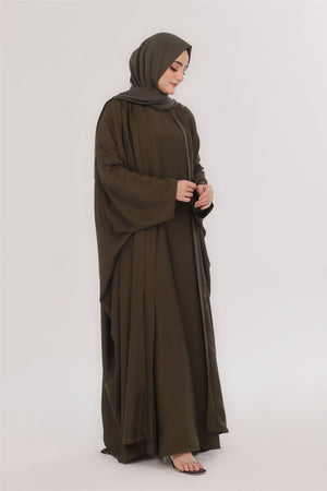 Flowy Farshi Cut Abaya - Dark Olive