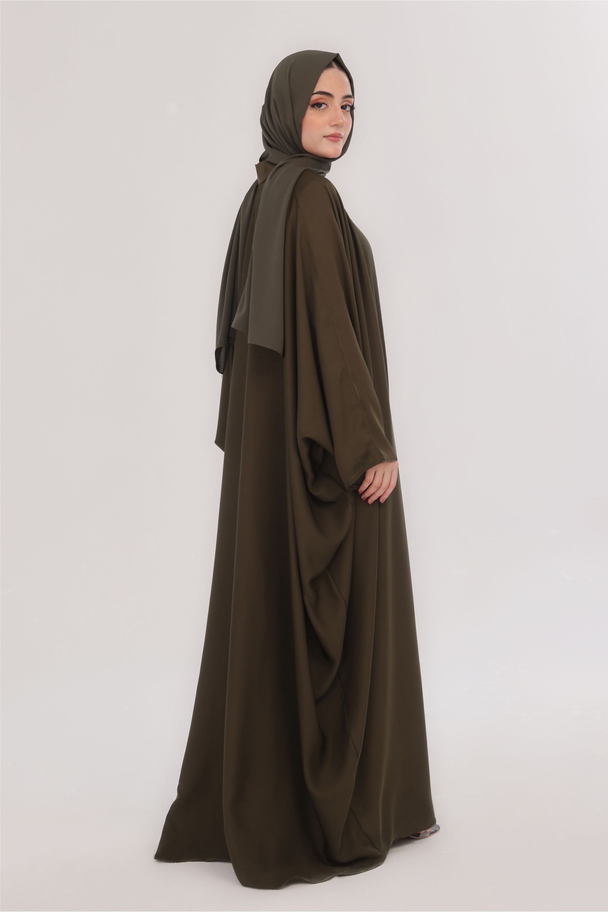 Flowy Farshi Cut Abaya - Dark Olive