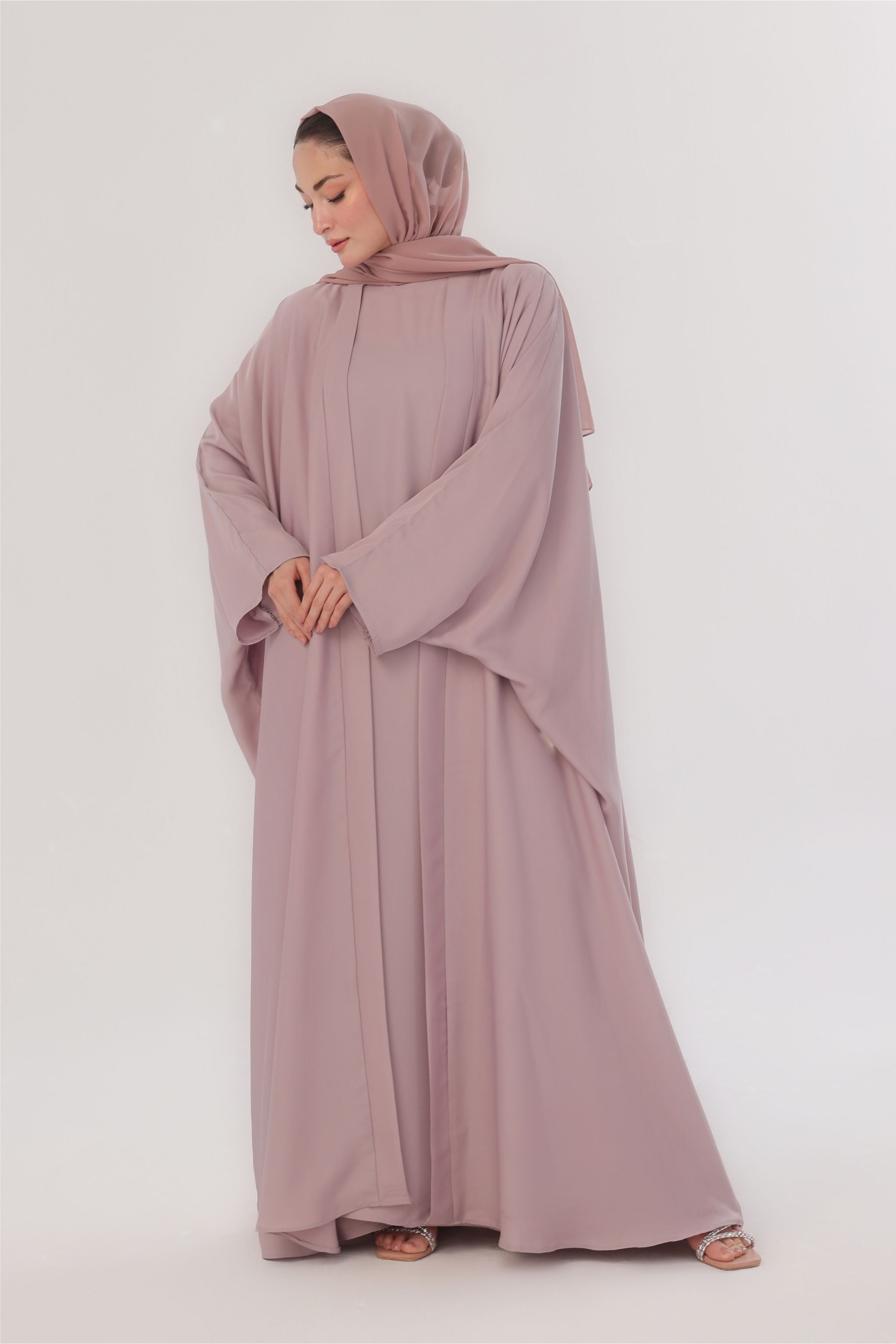 Flowy Farshi Cut Abaya - Neutral Pink