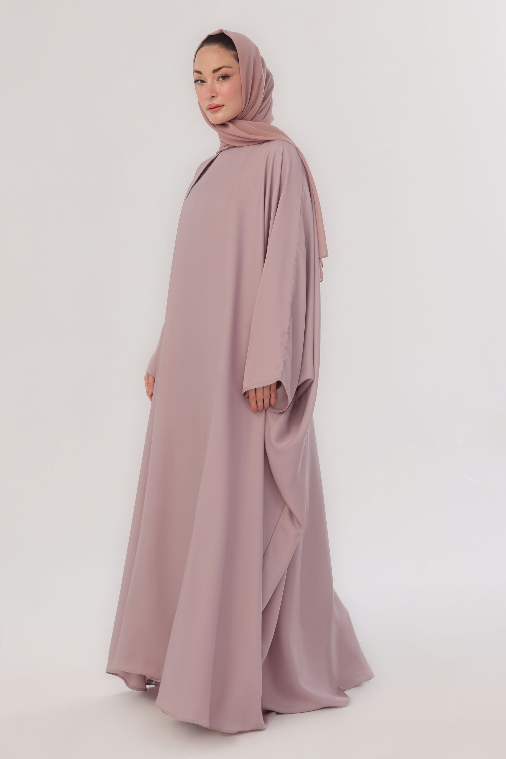 Flowy Farshi Cut Abaya - Neutral Pink