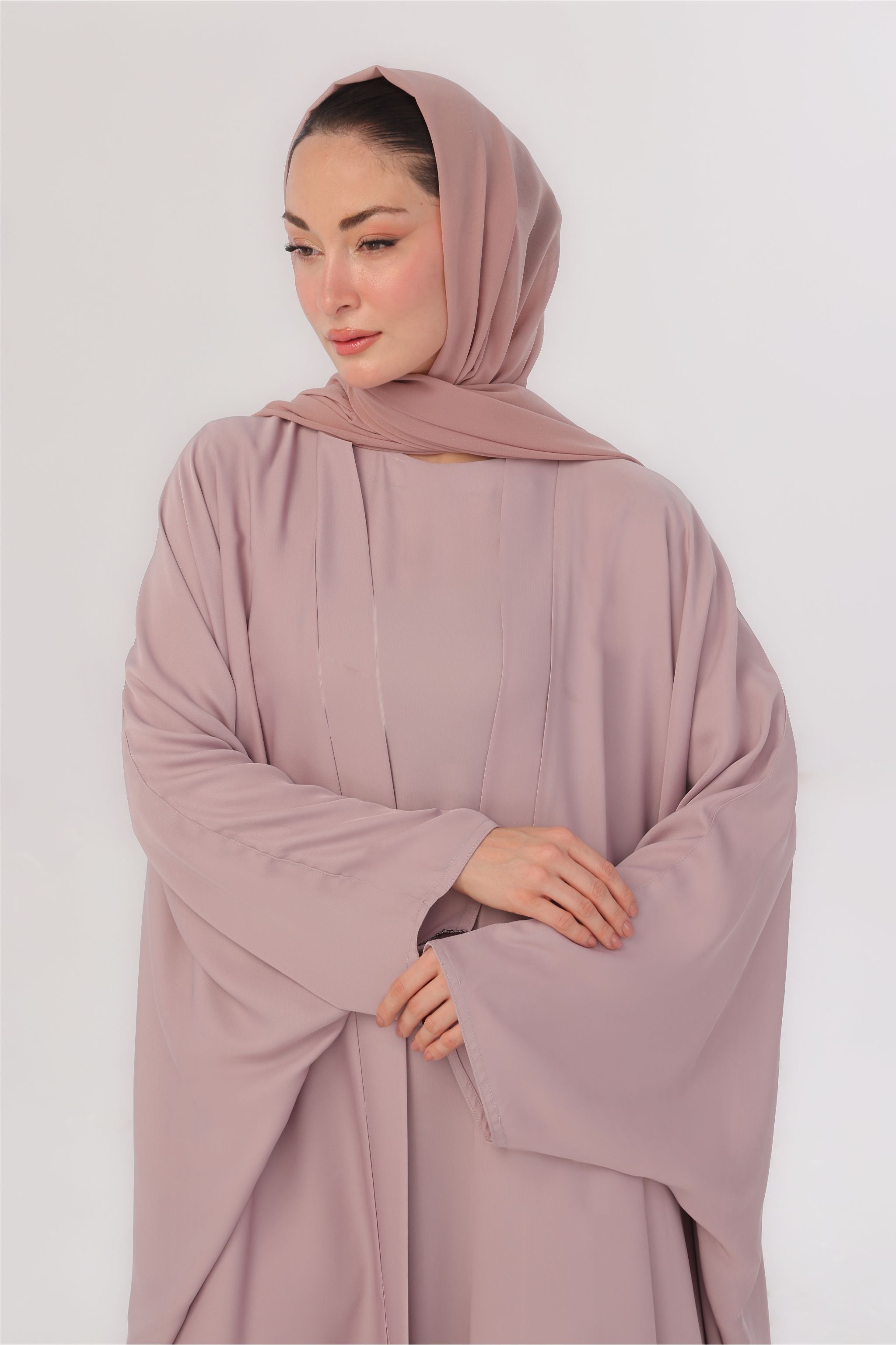 Flowy Farshi Cut Abaya - Neutral Pink