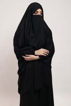 Three Pieces Jilbab Set - Jet Black