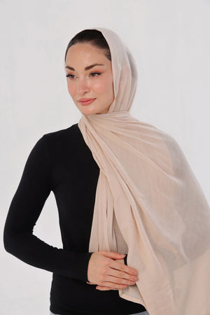 Ivory Nude Modal Hijab - close-up of smooth modal fabric texture.
