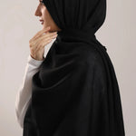 Jet Black Modal Hijab - close-up of smooth modal fabric texture.