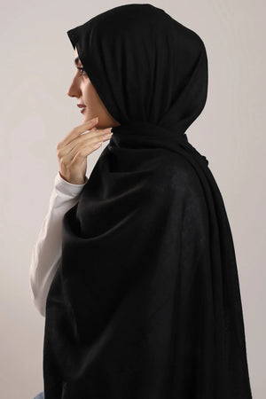 Jet Black Modal Hijab - close-up of smooth modal fabric texture.