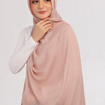 Light Neutral Modal Hijab - worn by model, lightweight and flowy drape.