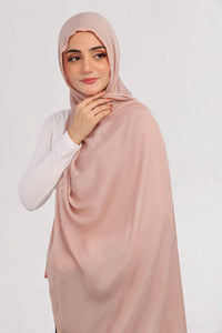 Light Neutral Modal Hijab - worn by model, lightweight and flowy drape.
