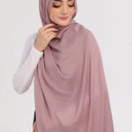 Mauve Modal Hijab - worn by model, lightweight and flowy drape.